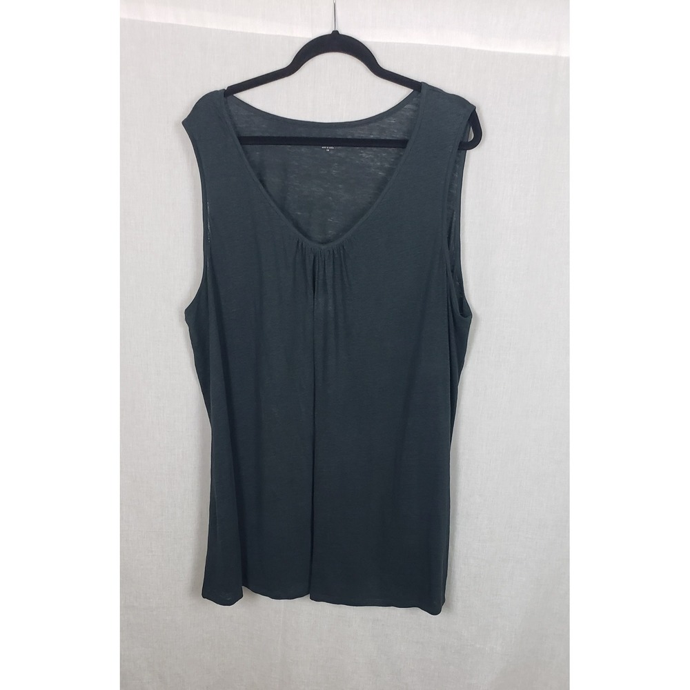 Eileen Fisher Woman 2X 100% Linen Pleat Slub Tank Top Charcoal Gray Sustainable